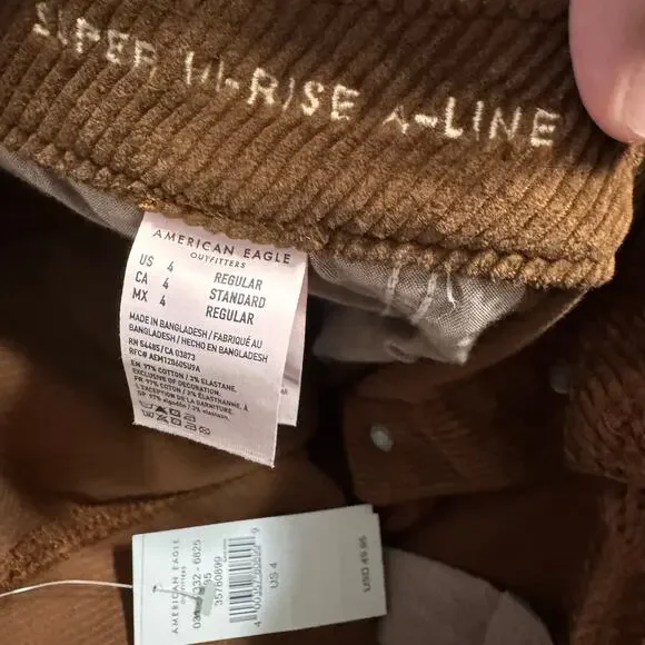 28. NWT American Eagle Super Hi-RIse Brown Corduroy A-Line Button Up Skirt SZ:4 - Picture 6 of 9